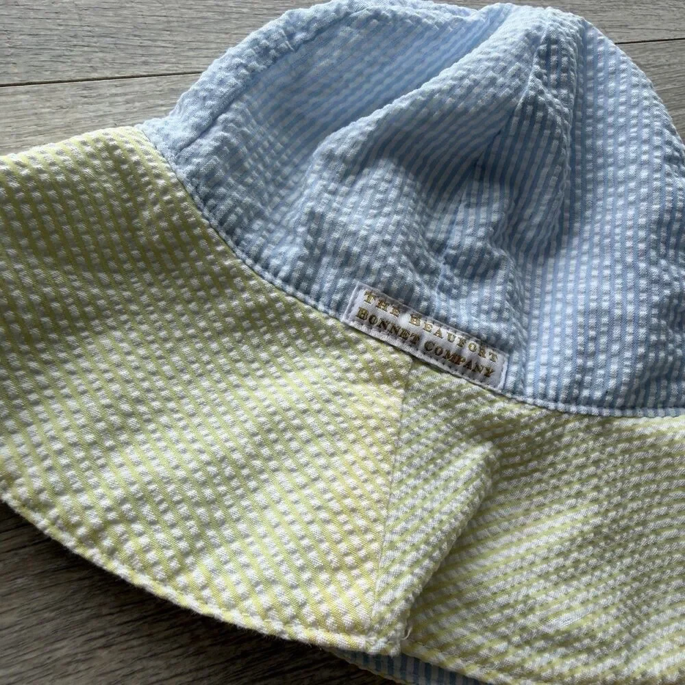 The Beaufort Bonnet Company Childs Blue & Yellow Seersucker Cissy Sun Hat TBBC